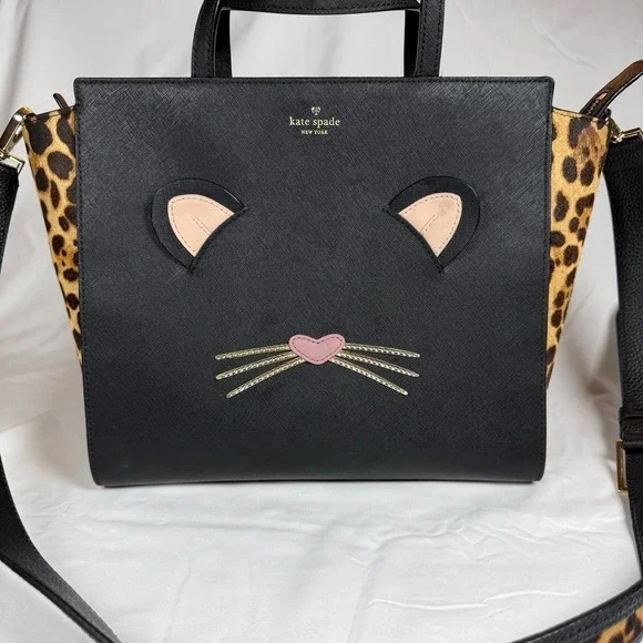 Kate‎ Spade Run Wild Leopard Hayden Cat Purse Bag Dani Brighton Black Cat Wallet